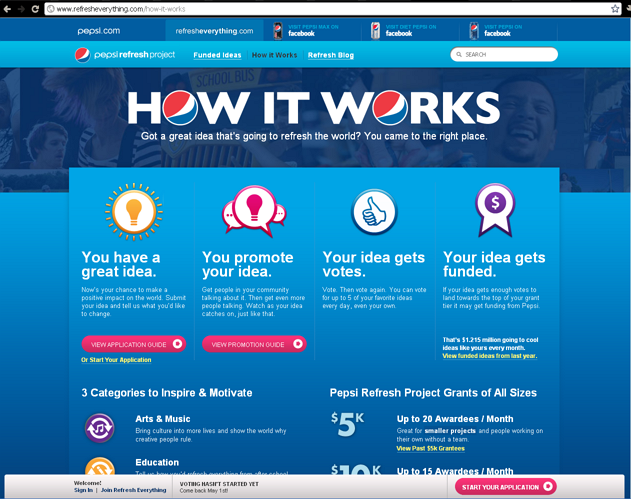 The enormous power of the consumer site-pepsi-refresh-project